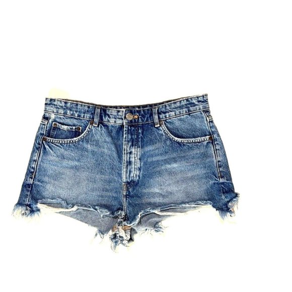 Zara Womens Denim Blue Jean Shorts Cut Off Frayed US 10 EU 42 Festival Summer - Picture 1 of 7